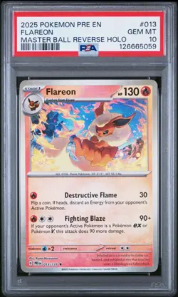 2025 POKEMON PRE EN-PRISMATIC EVOLUTIONS MASTER BALL REVERSE HOLO FLAREON PSA 10 - Image 1