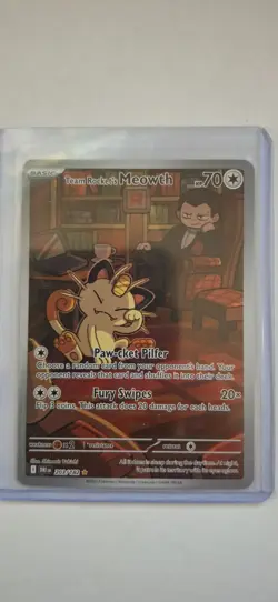 Team Rockets Meowth 203/182 Illustration Rare Destined Rivals Pokemon TCG NM - Image 1
