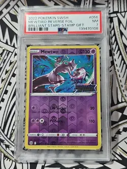 Pokemon Mewtwo 056 Brilliant Stars Stamped Gift Promo Reverse Foil PSA 7 NM 108 - Image 1
