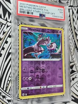 Pokemon Mewtwo 056 Brilliant Stars Stamped Gift Promo Reverse Foil PSA 7 NM 108 - Image 2