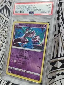 Pokemon Mewtwo 056 Brilliant Stars Stamped Gift Promo Reverse Foil PSA 7 NM 108 - Image 3