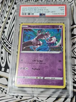 Pokemon Mewtwo 056 Brilliant Stars Stamped Gift Promo Reverse Foil PSA 7 NM 108 - Image 4