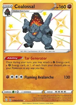 Coalossal - SV069/SV122 - Pokemon Shining Fates Sword Shield Shiny Rare Card NM - Image 1