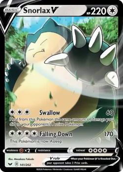 Snorlax V - 141/202 - Pokemon Sword & Shield Base Set Ultra Rare Card NM - Image 1