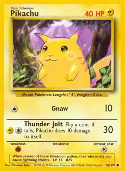 Pikachu - 58/102 - Pokemon Base Set Unlimited Rare Card WOTC LP - Image 1