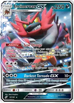 Incineroar GX - 97/181 - Pokemon Team Up Sun & Moon Ultra Rare Card NM - Image 1