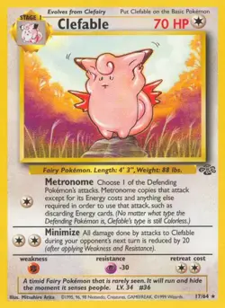 Clefable - 17/64 - Pokemon Jungle Unlimited Rare Card WOTC MP - Image 1