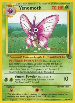 Venomoth - 29/64 - Pokemon Jungle Unlimited Rare Card WOTC NM - Image 1