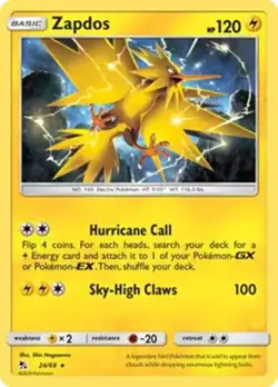 Zapdos - 24/68 - Pokemon Hidden Fates Sun & Moon Holo Rare Card NM - Image 1
