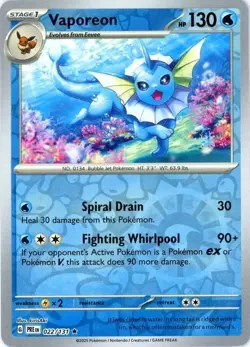 Vaporeon - 022/131 - Pokemon Prismatic Evolutions Reverse Holo Rare NM - Image 1