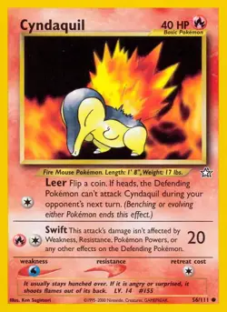 Cyndaquil - 56/111 - Pokemon Neo Genesis Unlimited Card WOTC LP - Image 1