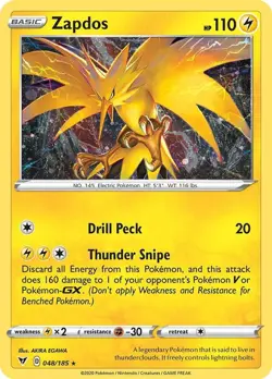 Zapdos - 048/185 - Pokemon Vivid Voltage Sword & Shield Cosmos Holo Rare Card NM - Image 1