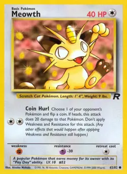 Meowth - 62/82 - Pokemon Team Rocket Unlimited Card WOTC LP - Image 1