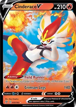 Cinderace V - 035/192 - Pokemon Rebel Clash Sword & Shield Ultra Rare Card NM - Image 1