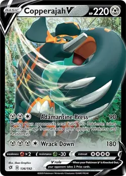 Copperajah V - 136/192 - Pokemon Rebel Clash Sword & Shield Ultra Rare Card NM - Image 1