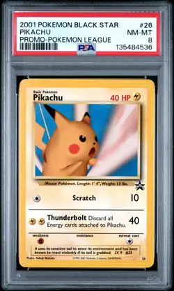 2001 POKEMON PROMO BLACK STAR POKEMON LEAGUE #26 PIKACHU PSA 8 - Image 1