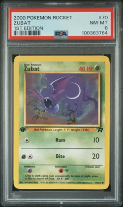 2000 Pokemon Team Rocket Zubat 1st Edition #70 PSA 9 MINT - Image 1