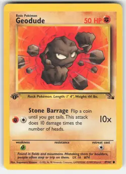 Geodude 47/62 Common Fossil Pokemon 1st Edition MP - Image 1