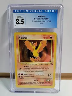 CGC 8.5 MOLTRES HOLO FOSSIL 12/62 UNLIMITED 1999 POKEMON VINTAGE - Image 1