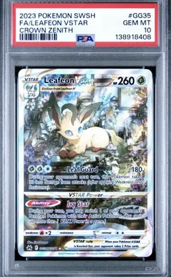 POKEMON SWORD & SHIELD CROWN ZENITH #GG35 FULL ART/LEAFEON VSTAR PSA 10 New Cert - Image 1