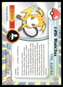 Pokemon Cards Raichu #26 Topps Trading Cards Series 1 LP *1 - Image 2