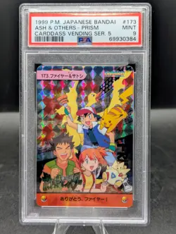 1999 POKEMON JPN BANDAI CARDDASS VENDING SER 5 #173 ASH & OTHERS PRISM PSA 9 🚀 - Image 1