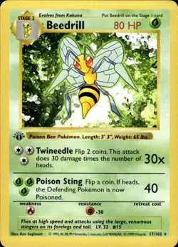 Pokemon Beedrill 17/102 Base Set Rare 1st Edition Moderately Played - Image 1
