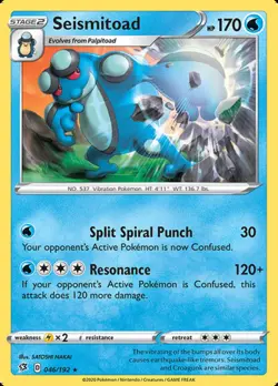 1x (NM) Seismitoad - 046/192 - Rare SWSH Rebel Clash Pokemon - Image 1