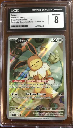 Eevee 173 Pokemon Prismatic Evolutions ETB Promo CGC 8 - Image 1