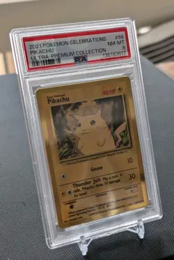 PSA 8 Pikachu #58 Metal Gold Celebrations Promo 2021 Pokemon – MINT – Sequential - Image 1