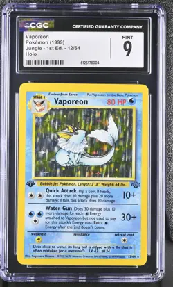 Pokemon 1999 Jungle VAPOREON 1st Edition #12 VINTAGE Holo ⭐CGC 9 MINT⭐ - Image 1