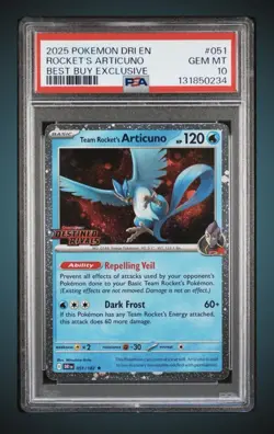 PSA 10 Team Rocket's Articuno 051/182 Destined Rivals Stamped Promo Pokemon Card - Image 1