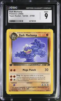 CGC 9 MINT Dark Machamp Team Rocket 1st Edition 27/82 Pokemon Card - Image 1