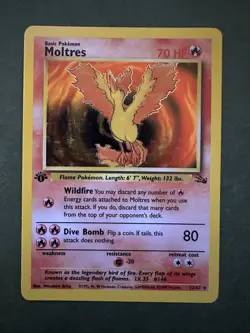 Pokemon Moltres Holo Rare TCG Card 12/62 Fossil 1st Edition - Image 1