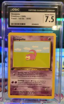 Slowpoke 1st Edition 55/62 Fossil CGC 7.5 Near Mint Pokemon Card - Image 1