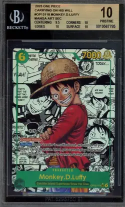 2025 One Piece Carrying On Will Monkey D Luffy Manga Alt Art #OP13-118 BGS 10 - Image 1