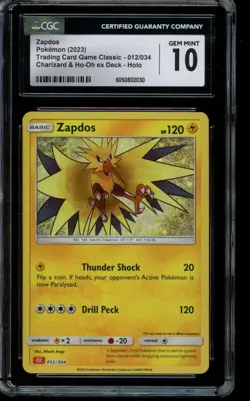 CGC 10 GEM MINT Pokemon Zapdos Trading Card Game Classic Holo 012/034 - Image 1