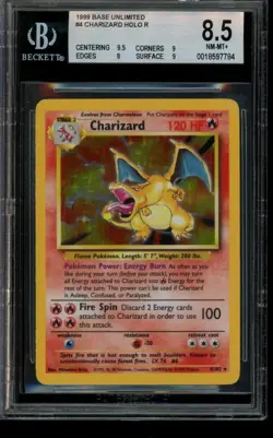 BGS 8.5 NM-MT+ Pokemon Charizard Base Set Unlimited Holo 4/102 - Image 1