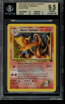 BGS 9.5 GEM MINT Pokemon Charizard Gym Challenge Unlimited Holo Error 2/132 - Image 1