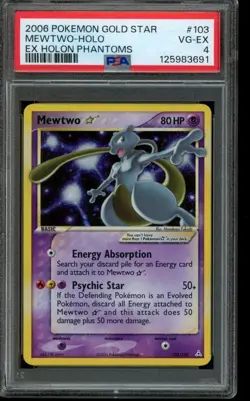 PSA 4 VG-EX Pokemon Mewtwo Gold Star EX Holon Phantoms Holo 103/110 - Image 1