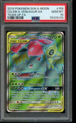 PSA 10 GEM MINT Pokemon Celebi and Venusaur GX Team Up Full Art 159/181 - Image 1