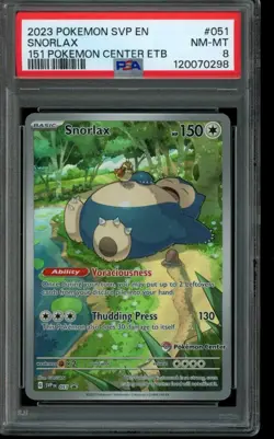 PSA 8 NM MT Pokemon Snorlax Pokemon Center 151 Promo Holo SVP051 - Image 1