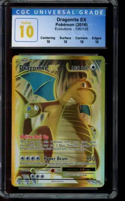 CGC 10 PERFECT Pokemon Dragonite EX Evolutions Holo 106/108 - Image 1