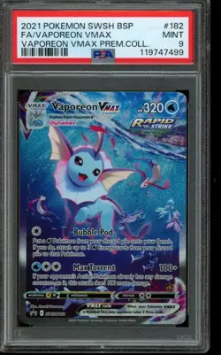 PSA 9 MINT Pokemon Vaporeon VMAX Vaporeon VMAX Premium Collection Art SWSH182 - Image 1