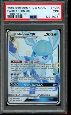 PSA 9 MINT Pokemon Glaceon GX Hidden Fates Full Art SV55/SV94 - Image 1
