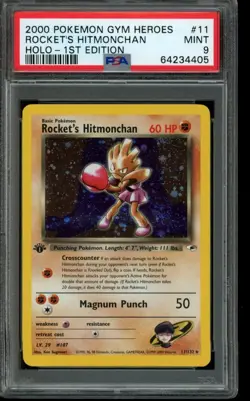 PSA 9 MINT Pokemon Rocket’s Hitmonchan Gym Heroes 1st Edition Holo 11/132 - Image 1