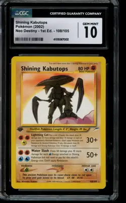 CGC 10 GEM MINT Pokemon Shining Kabutops Neo Destiny 1st Edition Holo 108/105 - Image 1