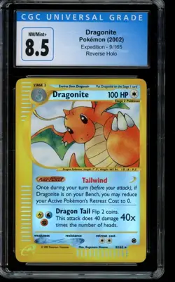 CGC 8.5 NM-MT+ Pokemon Dragonite Expedition Reverse Holo 9/165 - Image 1