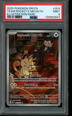 PSA 9 MINT Pokemon Team Rocket’s Meowth Destined Rivals Illustration 203/182 - Image 1