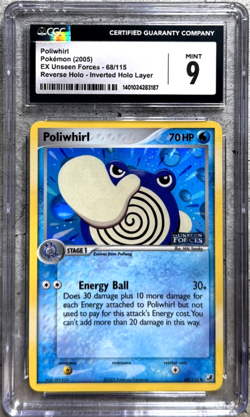 Pokemon Card Poliwhirl Reverse Holo CGC 9 Mint, EX Unseen Forces 68/115 2005 (1) - Image 1
